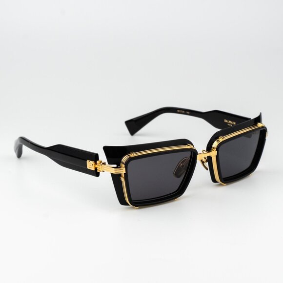 Balmain Men Sunglasses Titanium Black Gold Grey Rectangle ADMIRABLE BPS-130A-52 - Picture 6 of 14